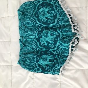 turquoise shorts with elephant prints